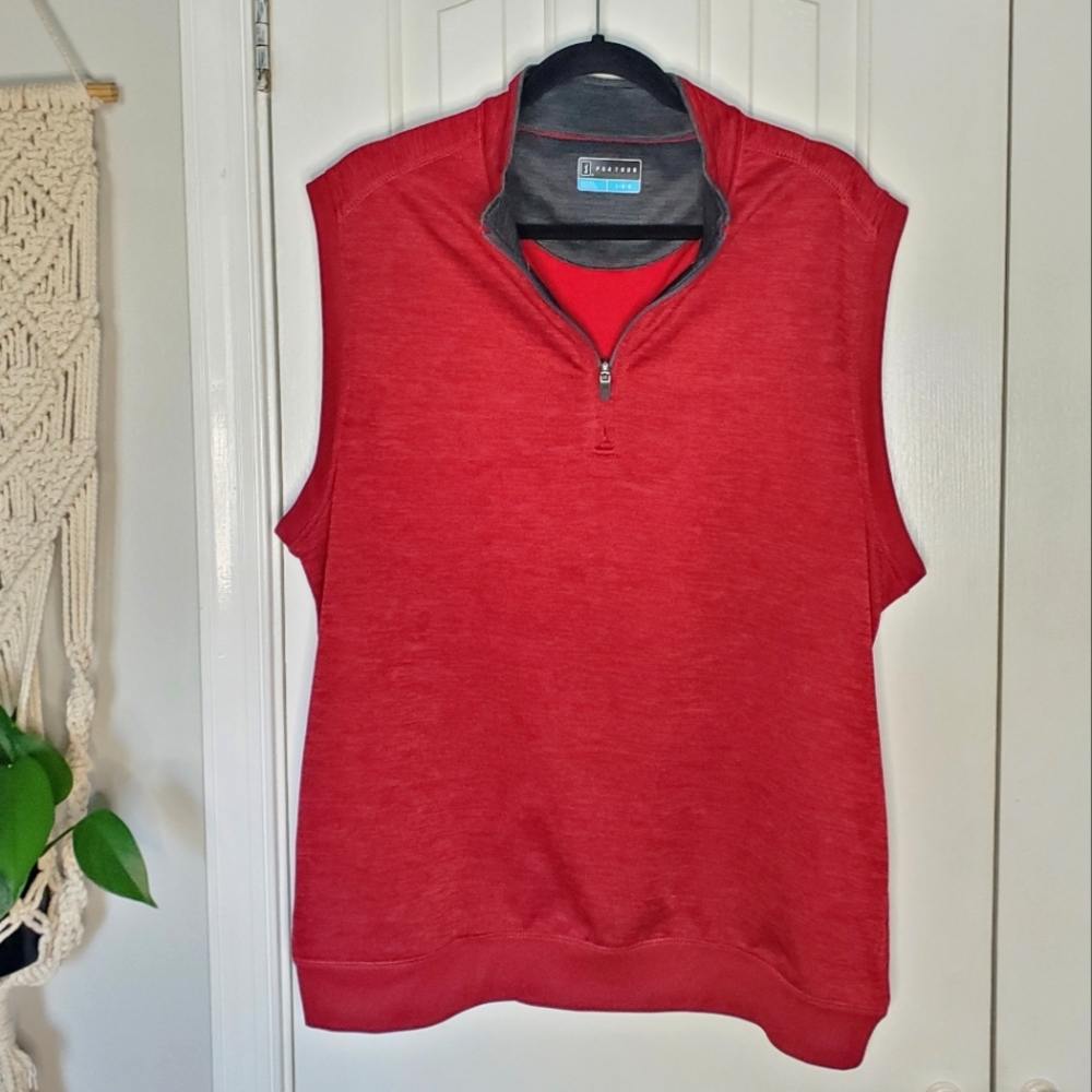 PGA Tour Golf Vest 1/4 Zip Red and Grey - Large - Pockets